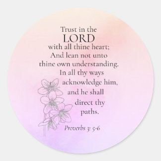 Sticker Rond Confiance dans le Seigneur Bible Verse Floral Aqua