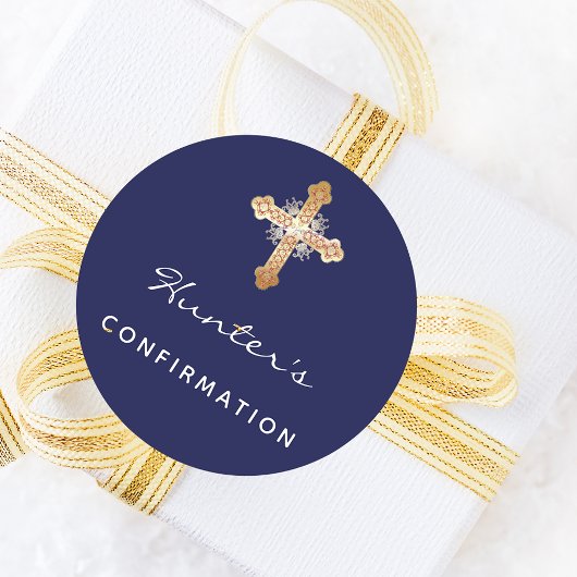 Sticker Rond Confirmation bleu marine nom croisé garçon