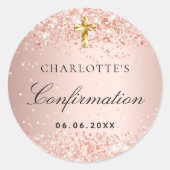 Sticker Rond Confirmation blush rose or nom fille (Devant)