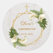 Sticker Rond Confirmation Calla Lilies Fern Floral Gold Marble (Devant)