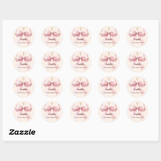 Sticker Rond Confirmation croix de fille arc rose (Feuille)