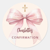 Sticker Rond Confirmation croix de fille arc rose (Devant)