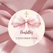 Sticker Rond Confirmation croix de fille arc rose