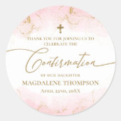 Sticker Rond Confirmation de la Croix d'or rose moderne (Devant)