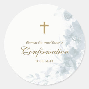 Sticker Rond Confirmation de l'aquarelle bleue délicate sur la