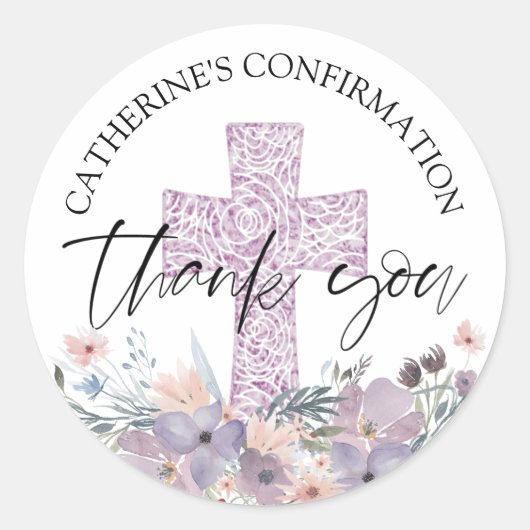 Sticker Rond Confirmation de Merci Fleur sauvage violet (Devant)