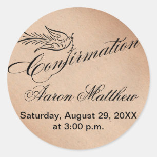 Sticker Rond Confirmation et colombe de calligraphie