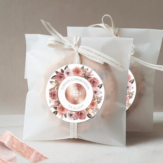 Sticker Rond Confirmation Fille, Enveloppe Florale Sceau/Faveur