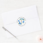 Sticker Rond Confirmation Floral Blue Dahlias Crucifix (Enveloppe)