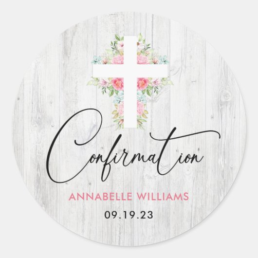 Sticker Rond Confirmation Floral Rustic (Devant)
