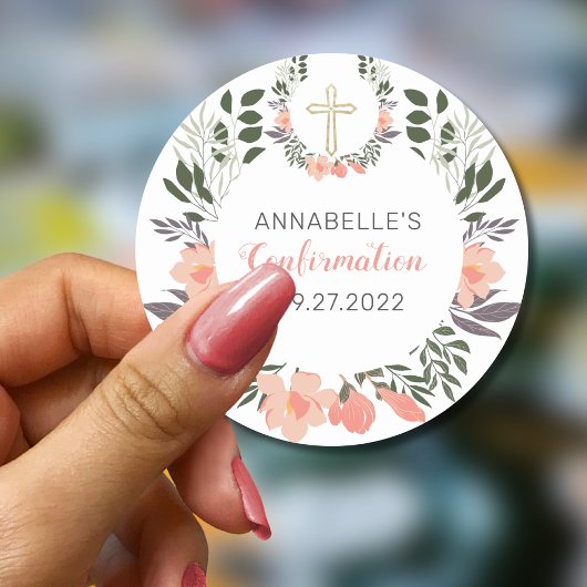 Sticker Rond Confirmation florale simple de corail