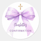 Sticker Rond Confirmation lavender bow girl cross (Devant)