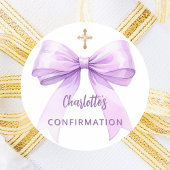 Sticker Rond Confirmation lavender bow girl cross