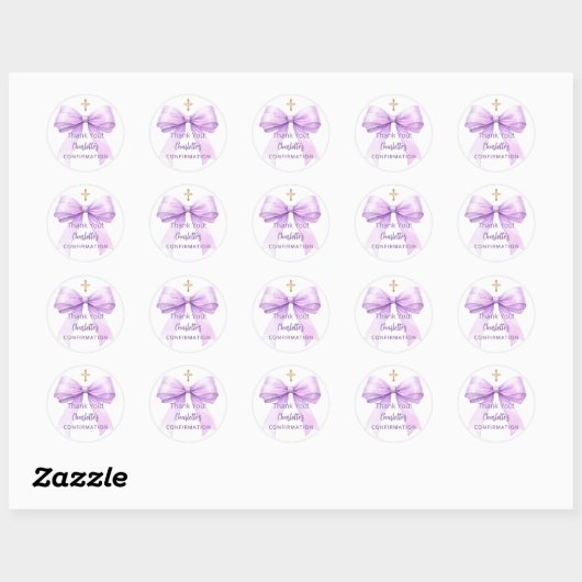 Sticker Rond Confirmation lavender bow girl cross thank you (Feuille)