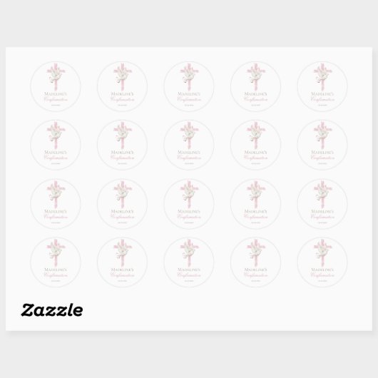 Sticker Rond Confirmation pink cross (Feuille)