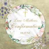 Sticker Rond Confirmation rose Floral Garland Gold Script