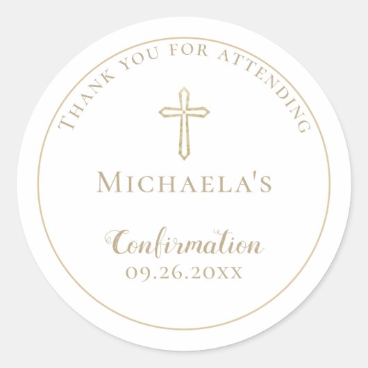 Sticker Rond Confirmation simple de croix d'or blanc (Devant)