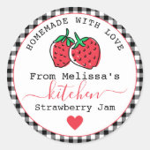 Sticker Rond Confit de fraises fait maison Gingham noir rustiq (Devant)