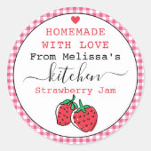 Sticker Rond Confit de Fraises Maison Gingham Rose Rustique (Devant)