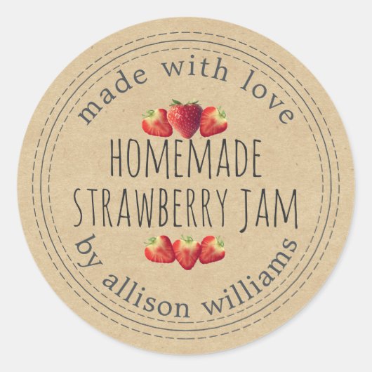Sticker Rond Confit de Fraises Maison Rustique Papier Kraft (Devant)