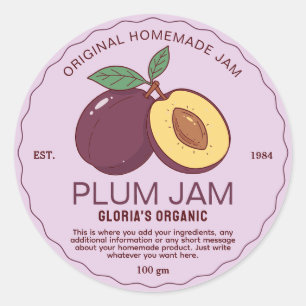 Sticker Rond Confit de fruits de prune vintage produit fait mai
