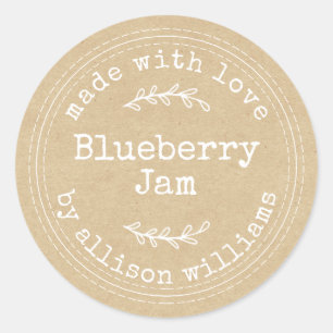 Sticker Rond Confit de Myrtille Maison Rustique sur Papier Kraf
