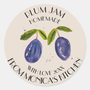 Sticker Rond Confit de Prune Aquarelle Fruit Cuisine Conserve C