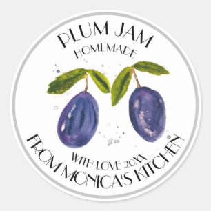 Sticker Rond Confit de Prune Aquarelle Fruits Cuisine Conserves