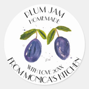 Sticker Rond Confit de Pruneaux Aquarelle Fruits Cuisine Conser