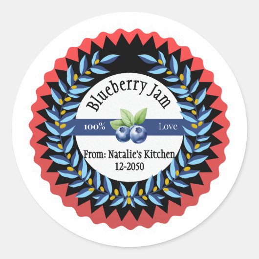 Sticker Rond Confiture Blueberry Fabriquée Avec Amour Moderne B (Devant)