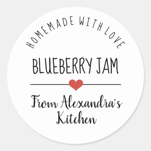 Sticker Rond confiture de bleuet blanc fait maison avec amour (Devant)