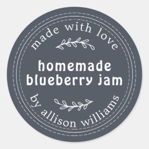 Sticker Rond Confiture de bleuet rustique maison Canning Bleu f