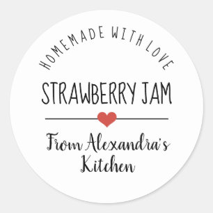 Sticker Rond confiture de fraise blanc fait maison avec amour c
