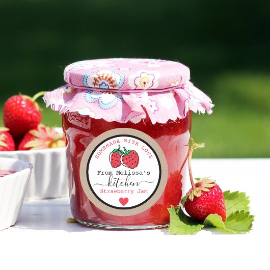 Sticker Rond Confiture De Fraise Kraft Rustique De La Cuisine D