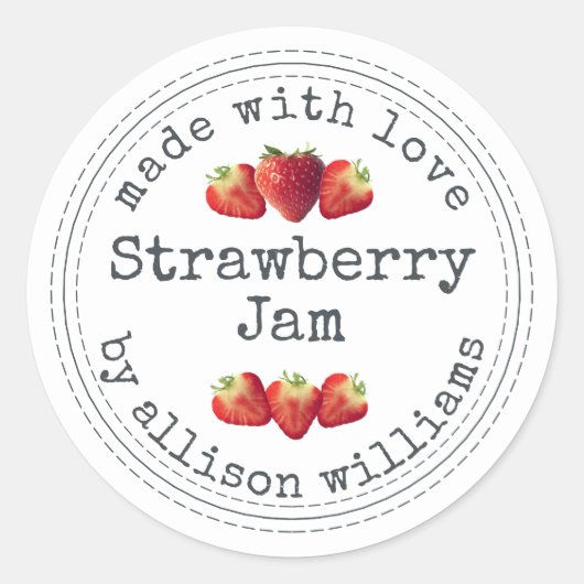 Sticker Rond Confiture de fraise maison rustique (Devant)