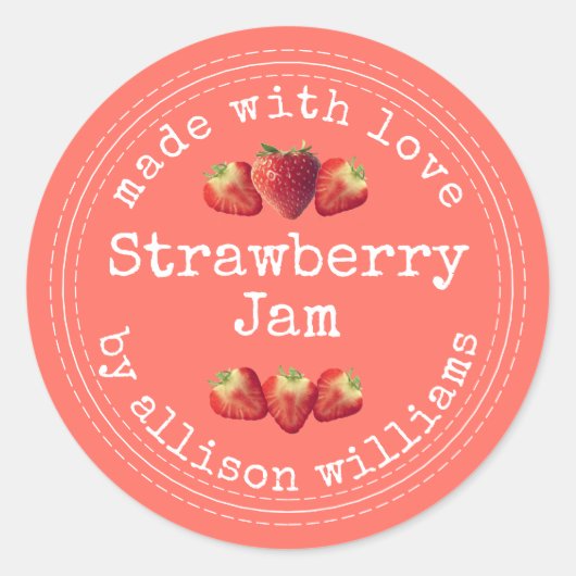 Sticker Rond Confiture de fraise maison rustique Classique Bâto (Devant)