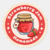 Sticker Rond Confiture de fraises artisanale rouge et beige (Devant)