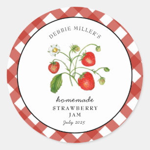 Sticker Rond Confiture de fraises En vichy confiture. Jar