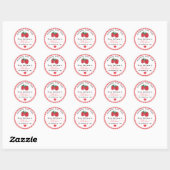 Sticker Rond Confiture de fraises maison Gingham rouge de ferme (Feuille)