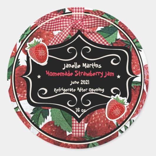 Sticker Rond Confiture de fraises maison personnalisée (Devant)