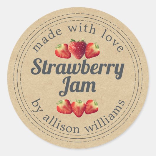 Sticker Rond Confiture de fraises maison rustique Kraft (Devant)