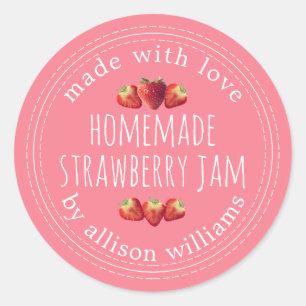 Sticker Rond Confiture de fraises maison rustique rose