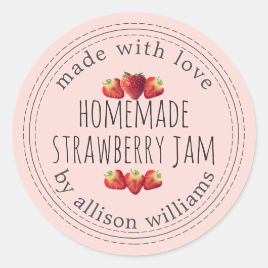 Sticker Rond Confiture de fraises maison rustique rose (Devant)
