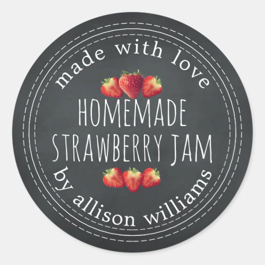 Sticker Rond Confiture de fraises maison rustique tableau noir (Devant)