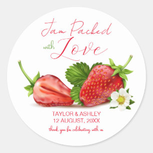 Sticker Rond Confiture de Fraises 'Rempli d'Amour' Mariage