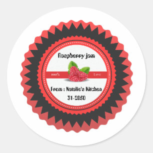 Sticker Rond Confiture de framboise faite avec amour moderne Re