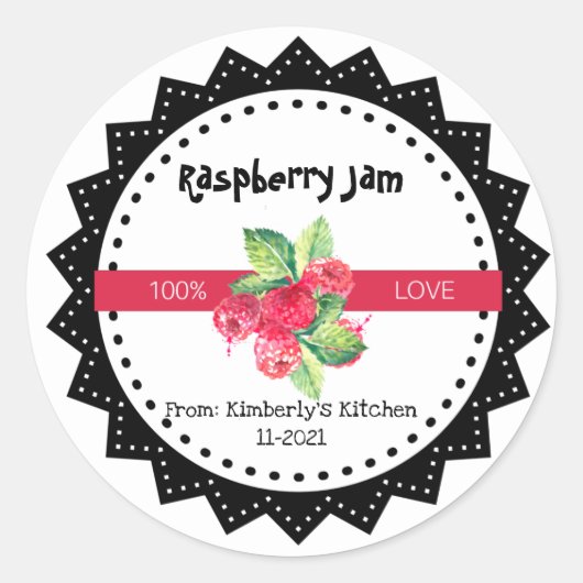 Sticker Rond Confiture de framboise faite avec amour Rustique M (Devant)