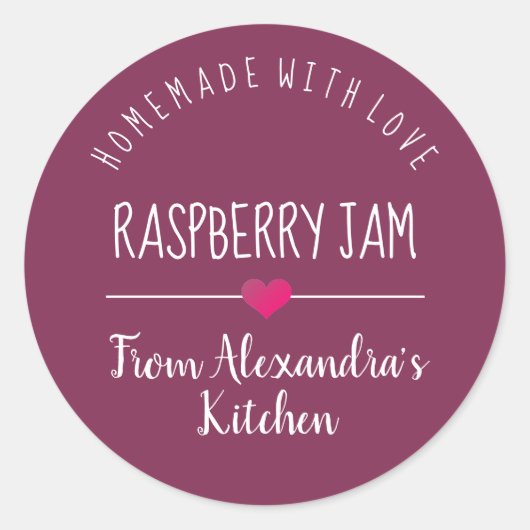 Sticker Rond Confiture de framboise moderne violet fait maison  (Devant)