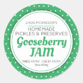 Sticker Rond Confiture de gooseberry vert blanc polka préserver (Devant)