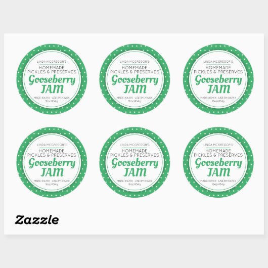 Sticker Rond Confiture de gooseberry vert blanc polka préserver (Feuille)